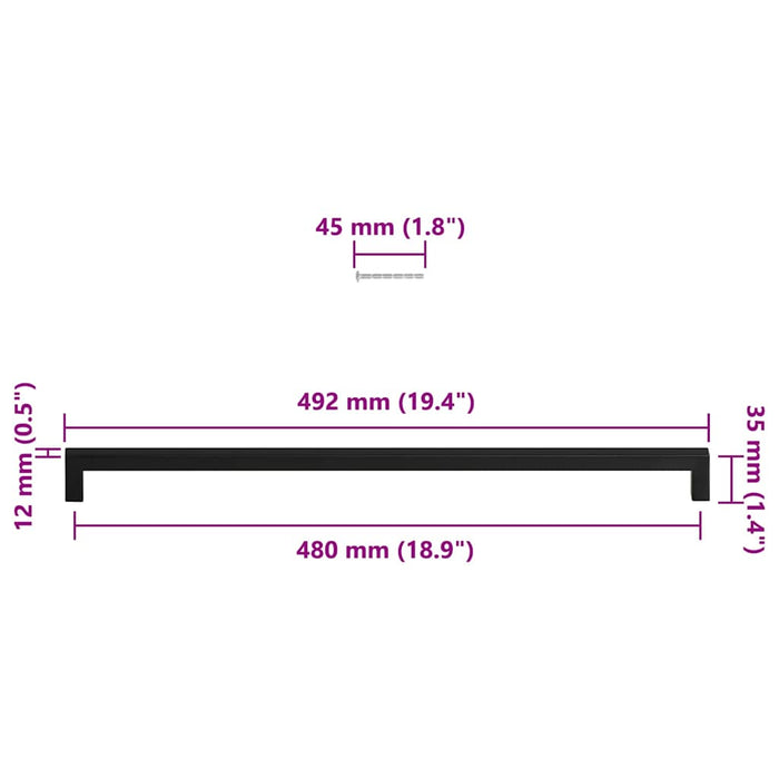 Mânere de dulap, 5 buc., negru, 480 mm, oțel inoxidabil - WALTI WALTI