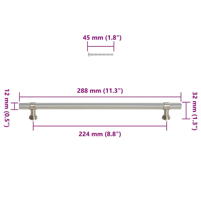 Mânere de dulap, 5 buc., argintiu, 224 mm, oțel inoxidabil - WALTI WALTI
