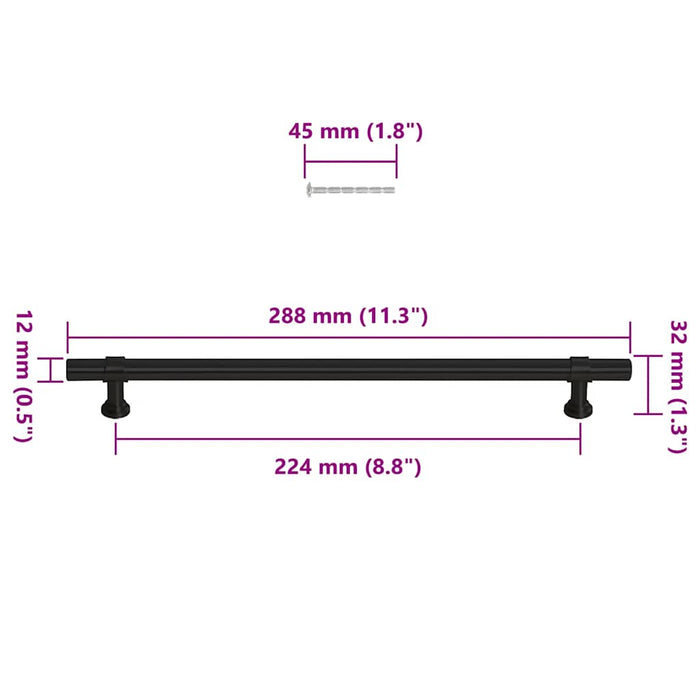 Mânere de dulap, 5 buc., negru, 224 mm, oțel inoxidabil - WALTI WALTI