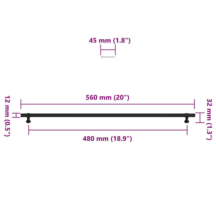 Mânere de dulap, 5 buc., negru, 480 mm, oțel inoxidabil - WALTI WALTI