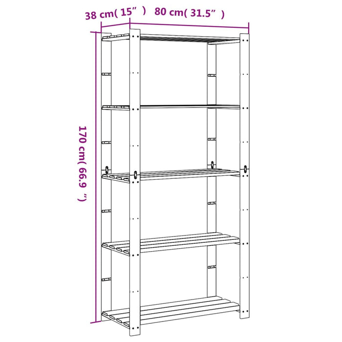 Suport depozitare 5 niveluri gri, 80x38x170 cm, lemn masiv pin - WALTI WALTI