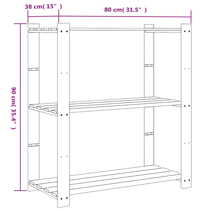 Suport depozitare 3 niveluri, negru, 80x38x90cm, lemn masiv pin - WALTI WALTI