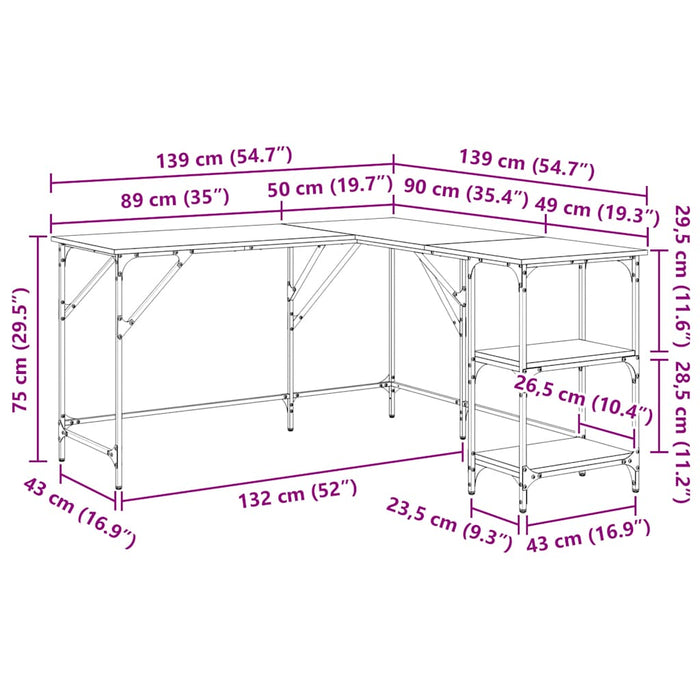Birou, stejar maro, 139x139x75 cm, lemn prelucrat - WALTI WALTI