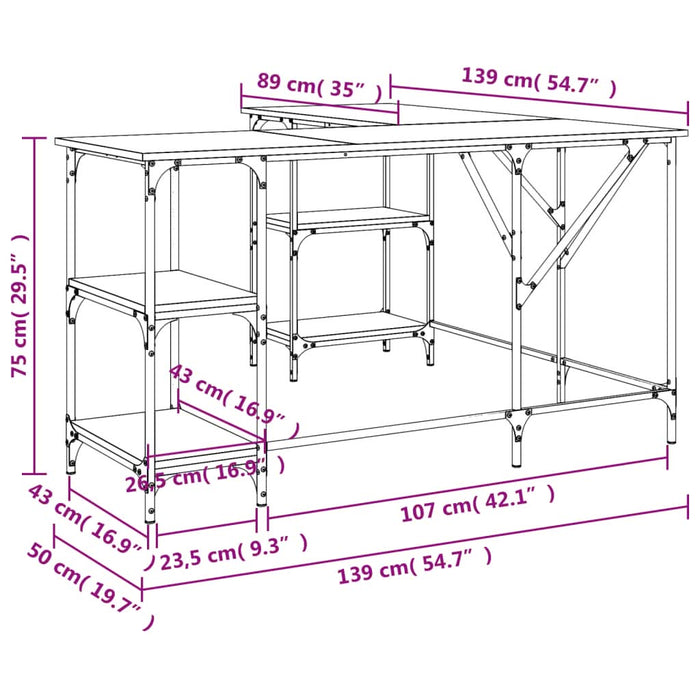 Birou, gri sonoma, 139x139x75 cm, lemn prelucrat - WALTI WALTI