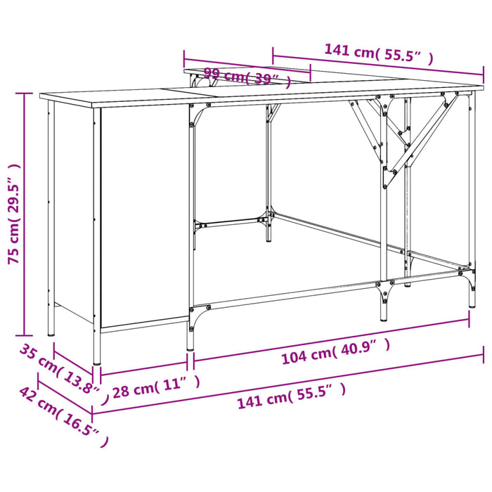 Birou, gri sonoma, 141x141x75 cm, lemn prelucrat - WALTI WALTI