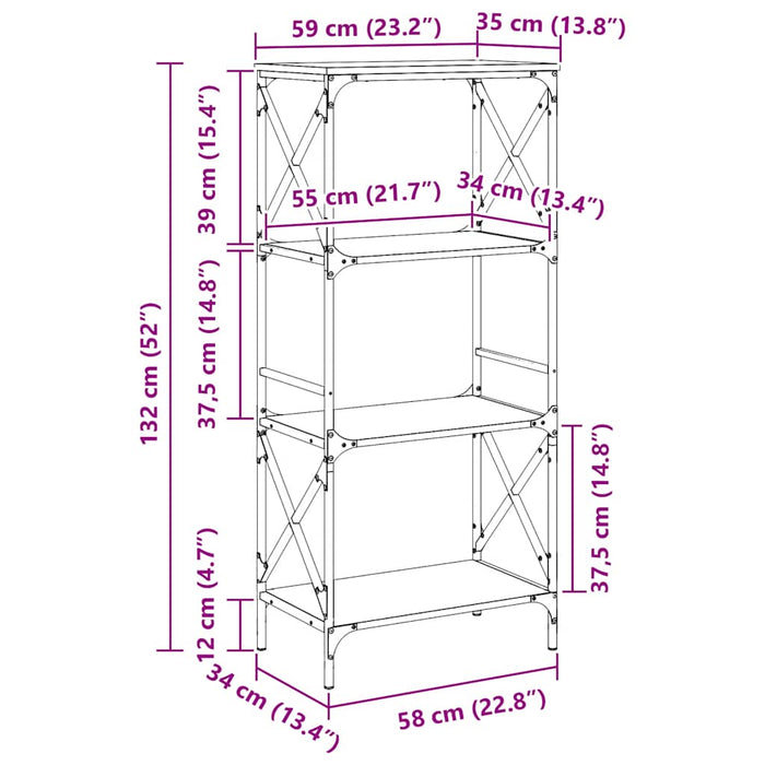 Bibliotecă cu 4 niveluri gri sonoma 59x35x132 cm lemn prelucrat - WALTI WALTI