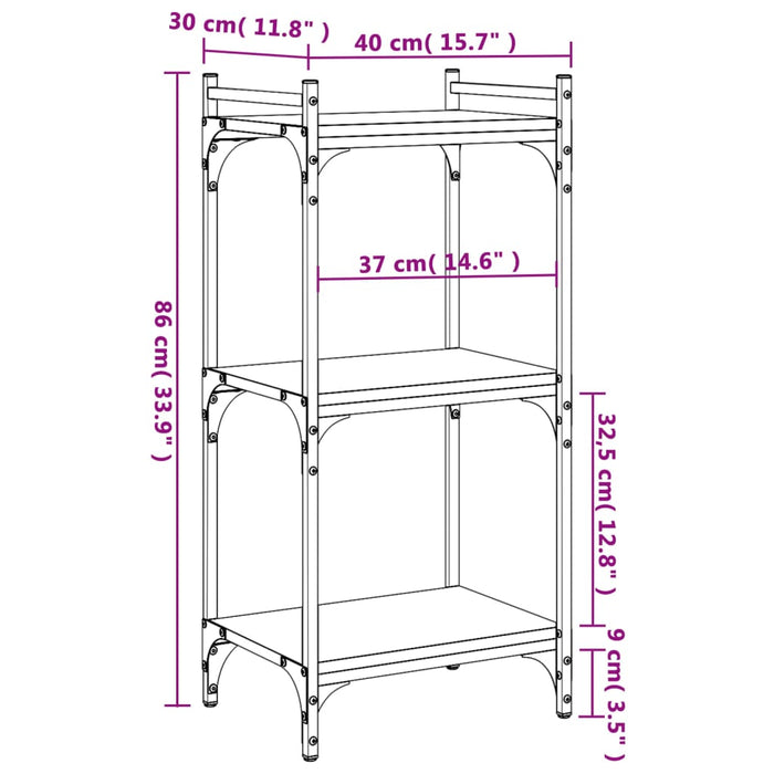 Bibliotecă 3 niveluri stejar sonoma 40x30x86 cm, lemn prelucrat WALTI