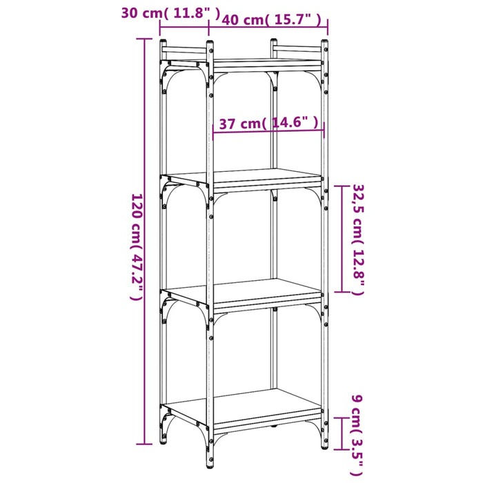 Bibliotecă 4 niveluri stejar afumat 40x30x120 cm lemn prelucrat - WALTI WALTI