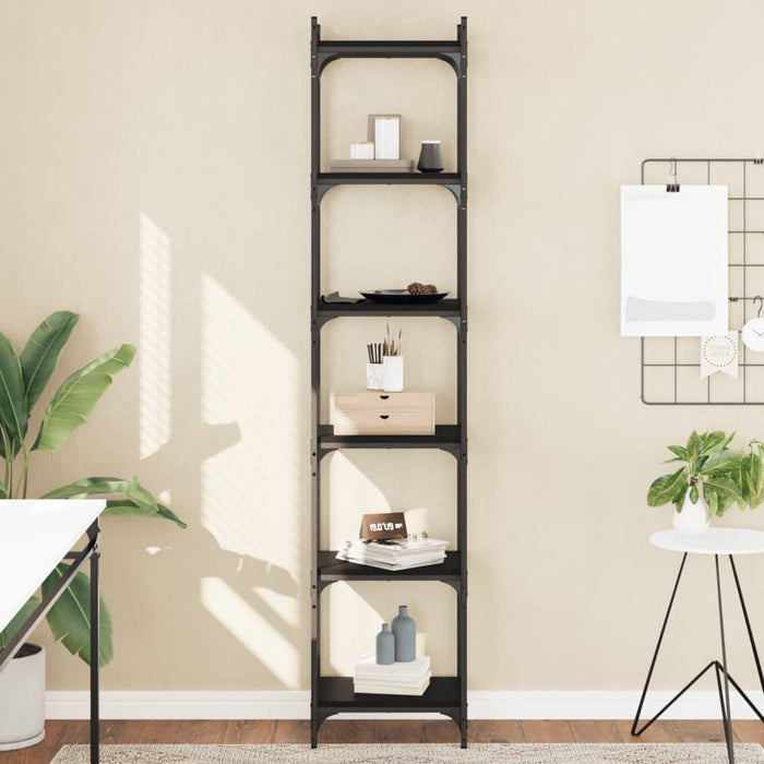 Bibliotecă cu 6 niveluri, negru, 40x30x188 cm, lemn prelucrat - WALTI WALTI