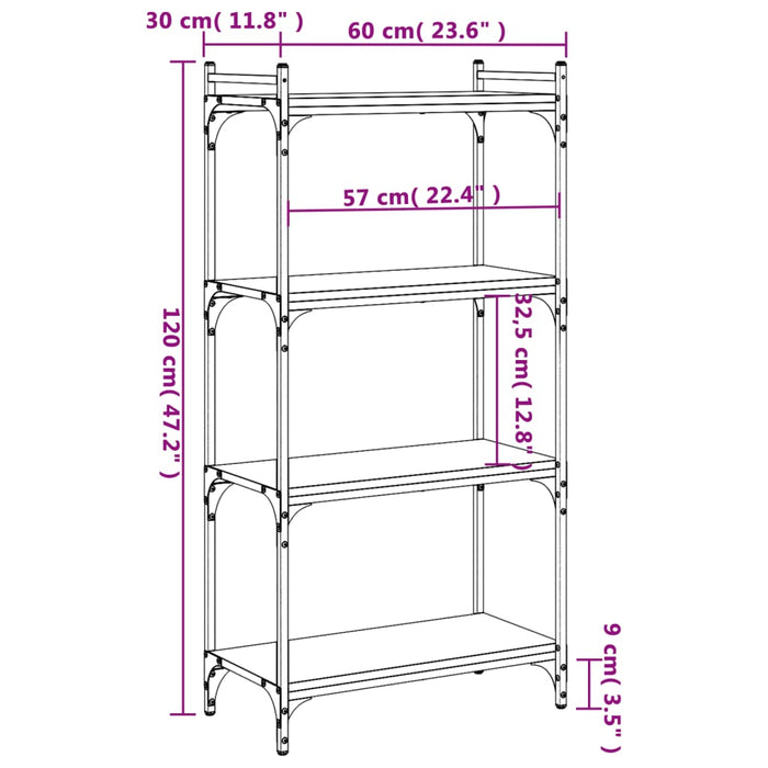 Bibliotecă 4 niveluri stejar sonoma 60x30x120 cm lemn prelucrat WALTI