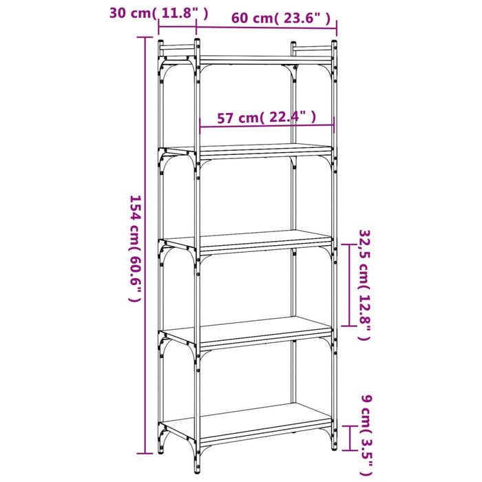 Bibliotecă cu 5 niveluri, negru, 60x30x154 cm, lemn prelucrat - WALTI WALTI