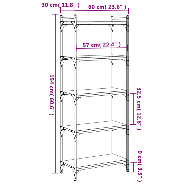 Bibliotecă 5 niveluri, stejar maro 60x30x154 cm, lemn prelucrat WALTI