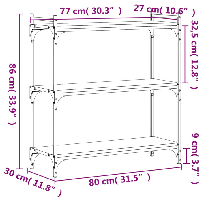 Bibliotecă cu 3 niveluri, negru, 80x30x86 cm, lemn prelucrat WALTI