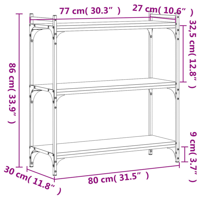 Bibliotecă 3 niveluri stejar sonoma 80x30x86 cm, lemn prelucrat WALTI