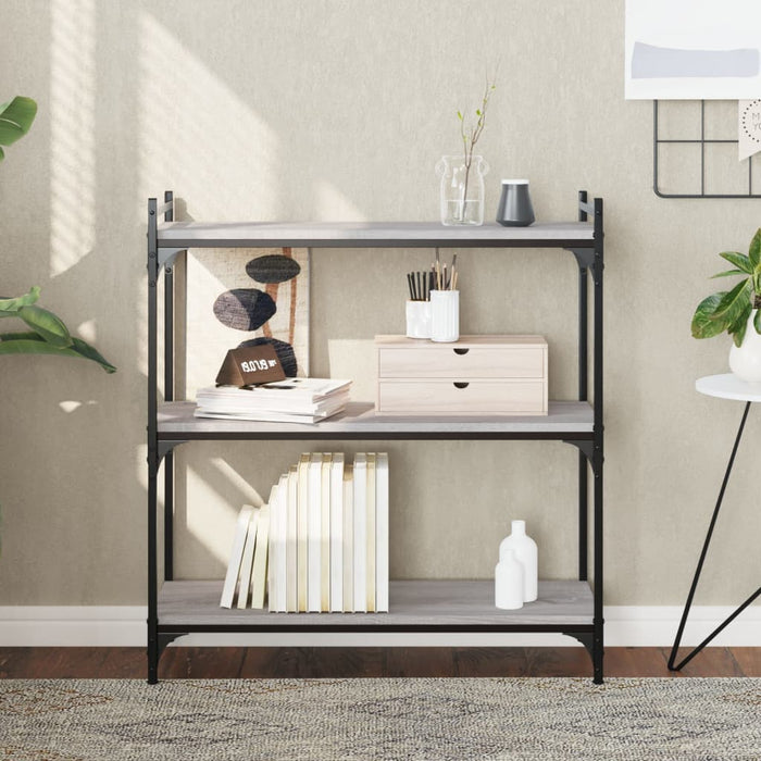 Bibliotecă cu 3 niveluri gri sonoma 80x30x86 cm, lemn prelucrat - WALTI WALTI