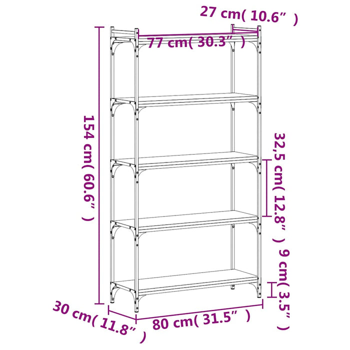 Bibliotecă cu 5 niveluri, negru, 80x30x154 cm, lemn prelucrat - WALTI WALTI