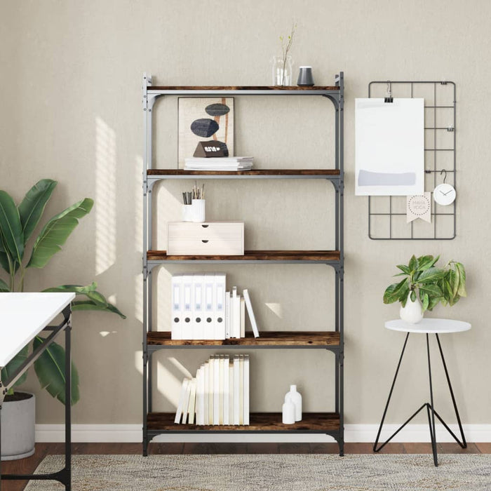 Bibliotecă 5 niveluri stejar afumat 80x30x154 cm lemn prelucrat WALTI