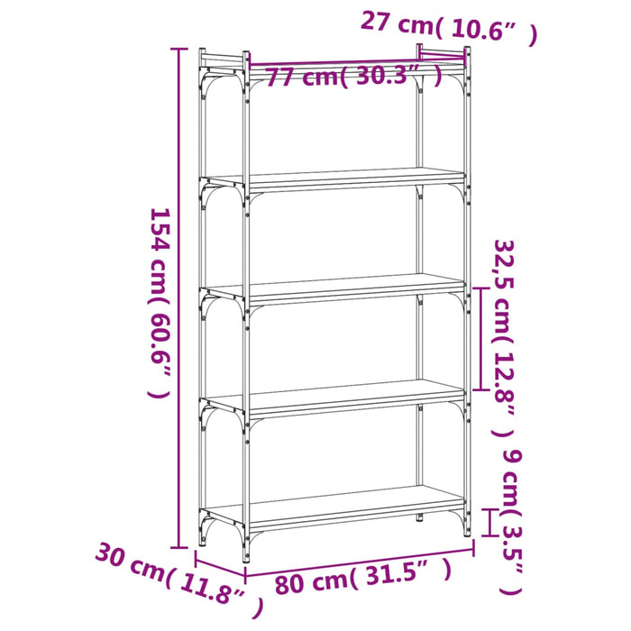 Bibliotecă 5 niveluri, stejar maro 80x30x154 cm, lemn prelucrat WALTI