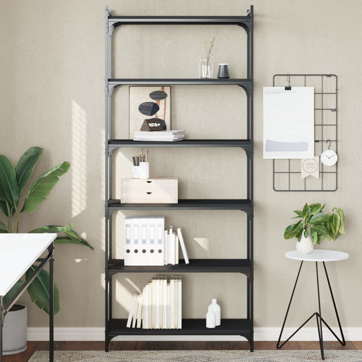 Bibliotecă cu 6 niveluri, negru, 80x30x188 cm, lemn prelucrat - WALTI WALTI