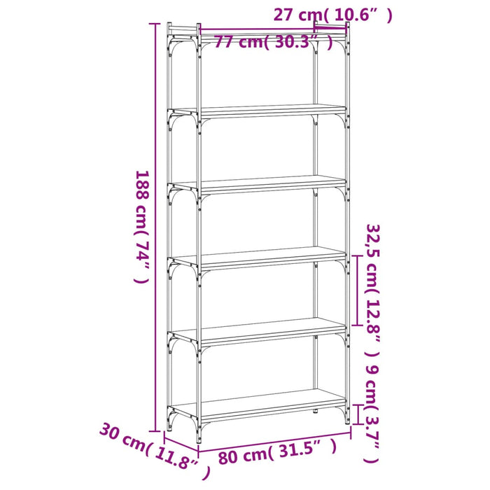 Bibliotecă 6 niveluri stejar sonoma 80x30x188 , lemn prelucrat WALTI