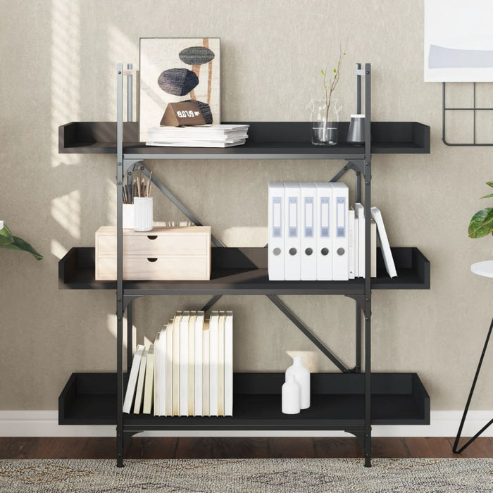 Bibliotecă cu 3 niveluri, negru, 100x33x108,5 cm lemn prelucrat - WALTI WALTI