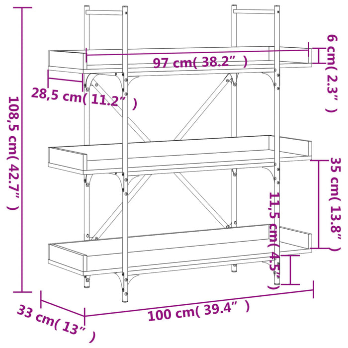 Bibliotecă 3 niveluri, stejar sonoma, 100x33x108,5 cm lemn - WALTI WALTI