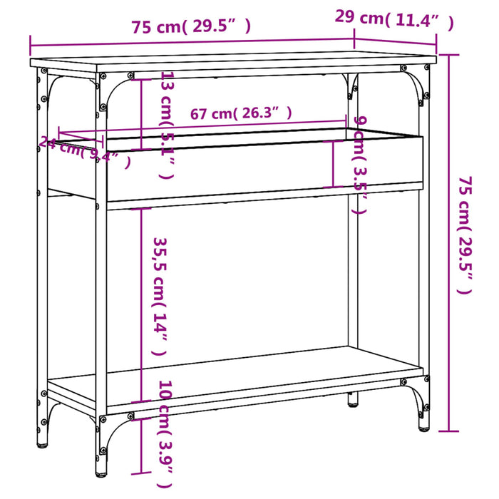 Măsuță consolă cu raft stejar sonoma 75x29x75 cm lemn prelucrat WALTI