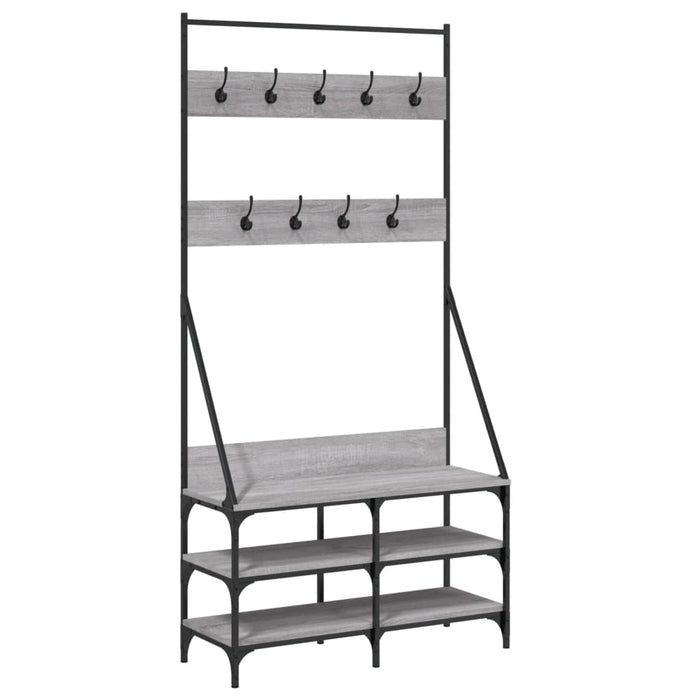 Suport de haine cu raft pantofi, sonoma gri, 90x34x184 cm WALTI