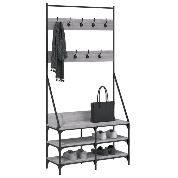 Suport de haine cu raft pantofi, sonoma gri, 90x34x184 cm WALTI
