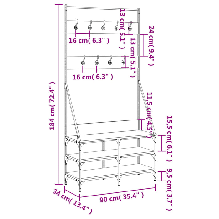Suport de haine cu raft pantofi, sonoma gri, 90x34x184 cm WALTI
