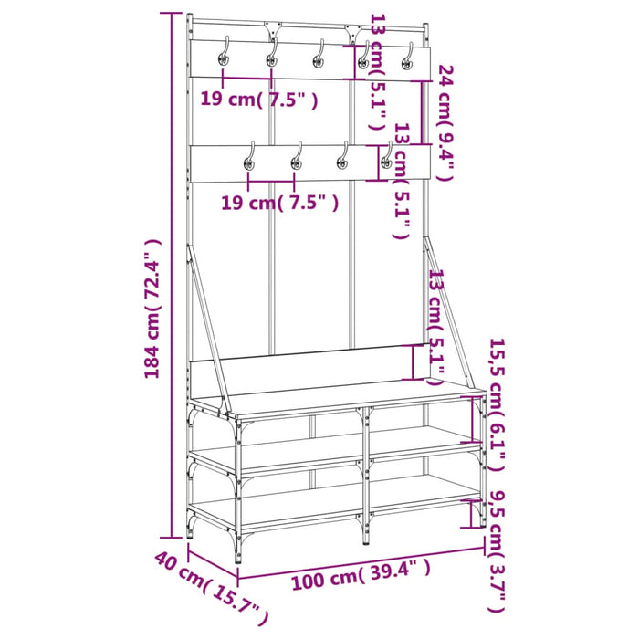 Suport de haine cu raft pantofi, stejar maro, 100x40x184 cm - WALTI WALTI