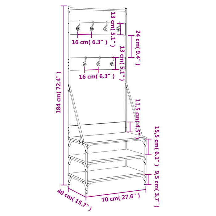 Suport de haine cu raft pantofi, stejar maro, 70x40x184 cm WALTI