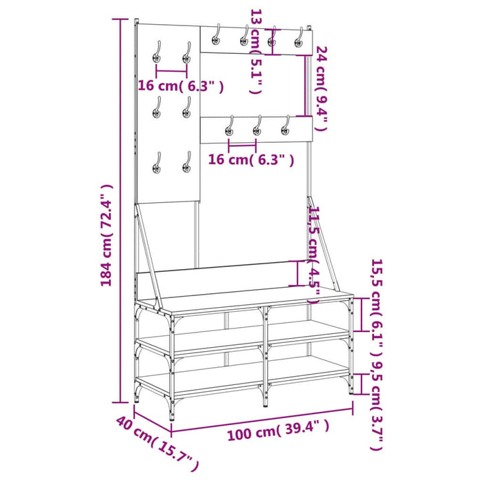 Suport de haine cu raft de pantofi, negru, 100x40x184 cm - WALTI WALTI