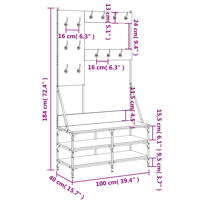 Suport de haine cu raft pantofi, stejar sonoma, 100x40x184 cm WALTI