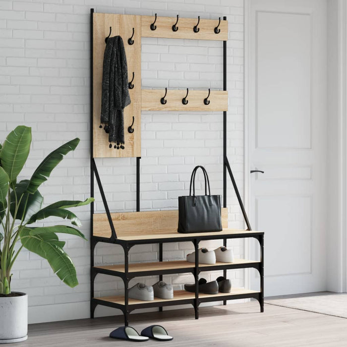 Suport de haine cu raft pantofi, stejar sonoma, 100x40x184 cm WALTI