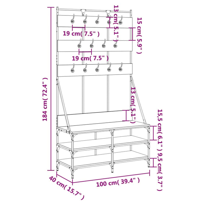 Suport de haine cu raft de pantofi, negru, 100x40x184 cm - WALTI WALTI