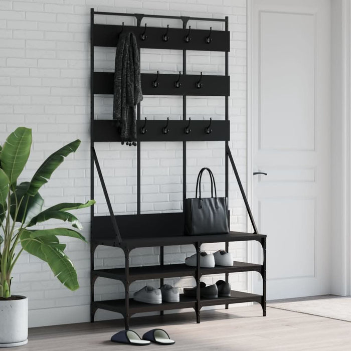 Suport de haine cu raft de pantofi, negru, 100x40x184 cm - WALTI WALTI