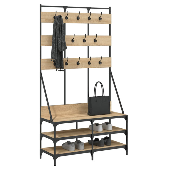 Suport de haine cu raft pantofi, stejar sonoma, 100x40x184 cm WALTI