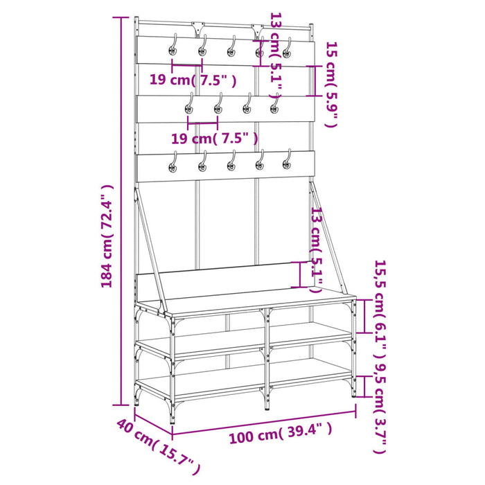 Suport de haine cu raft pantofi, stejar sonoma, 100x40x184 cm WALTI