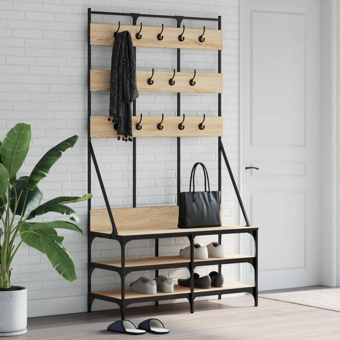 Suport de haine cu raft pantofi, stejar sonoma, 100x40x184 cm WALTI