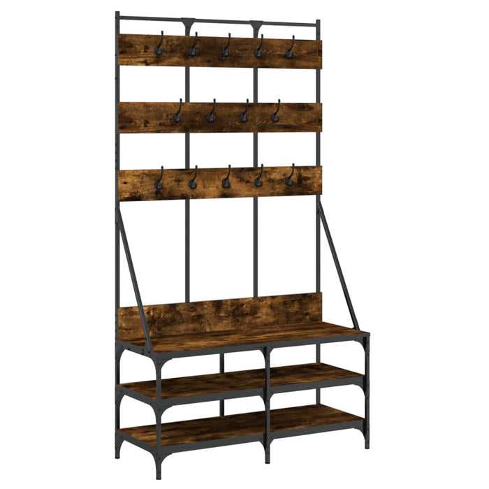 Suport de haine cu raft de pantofi stejar fumuriu, 100x40x184cm WALTI