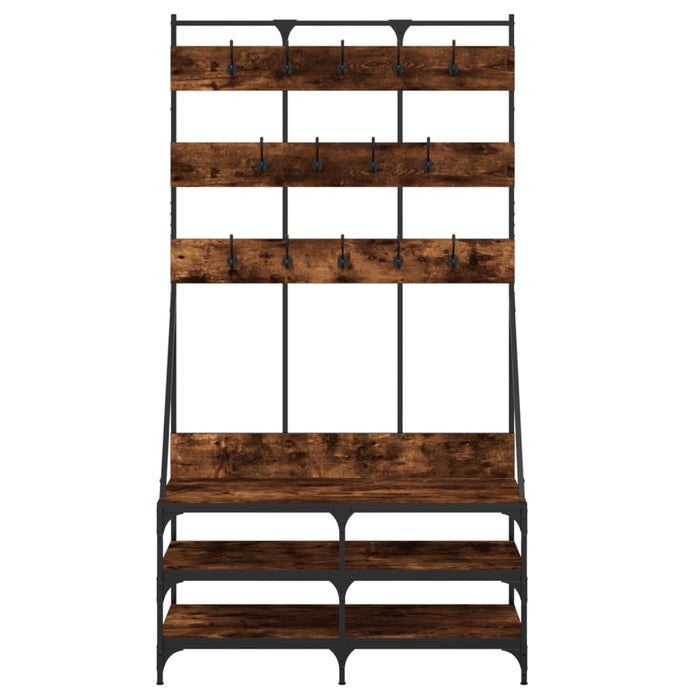 Suport de haine cu raft de pantofi stejar fumuriu, 100x40x184cm WALTI