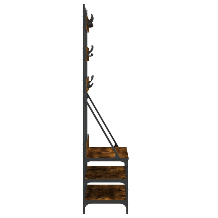 Suport de haine cu raft de pantofi stejar fumuriu, 100x40x184cm WALTI