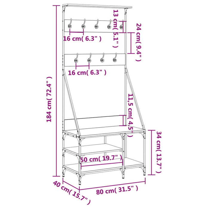 Suport de haine cu raft pantofi, stejar maro, 80x40x184 cm - WALTI WALTI