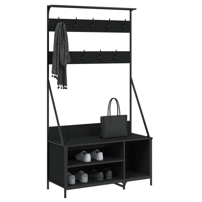 Suport de haine cu raft de pantofi, negru, 100x41x184 cm WALTI