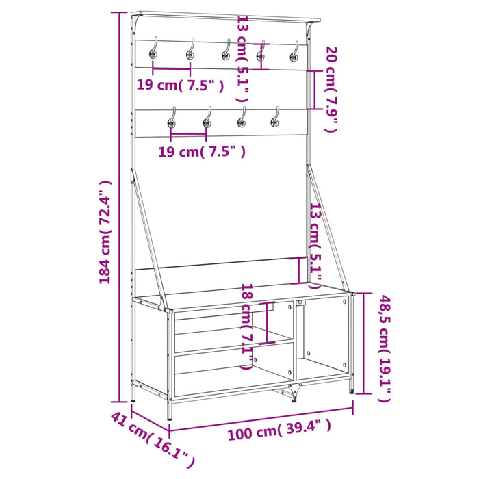 Suport de haine cu raft pantofi, stejar sonoma, 100x41x184 cm - WALTI WALTI