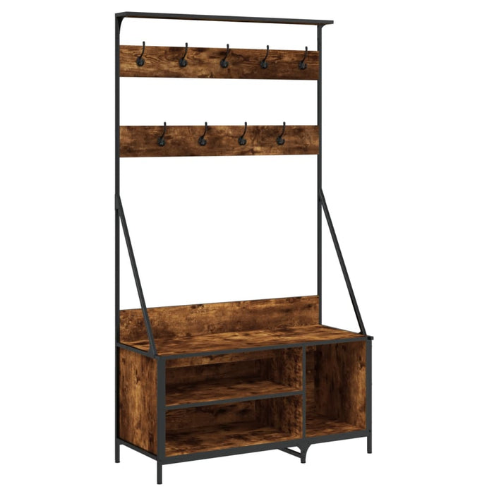 Suport de haine cu raft de pantofi stejar fumuriu 100x41x184 cm - WALTI WALTI