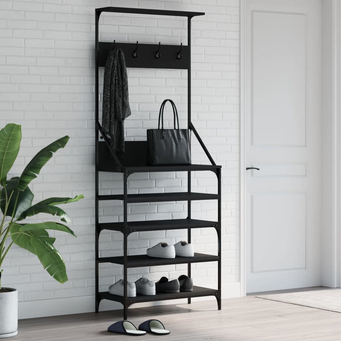 Suport de haine cu raft de pantofi, negru, 70x34x184 cm - WALTI WALTI