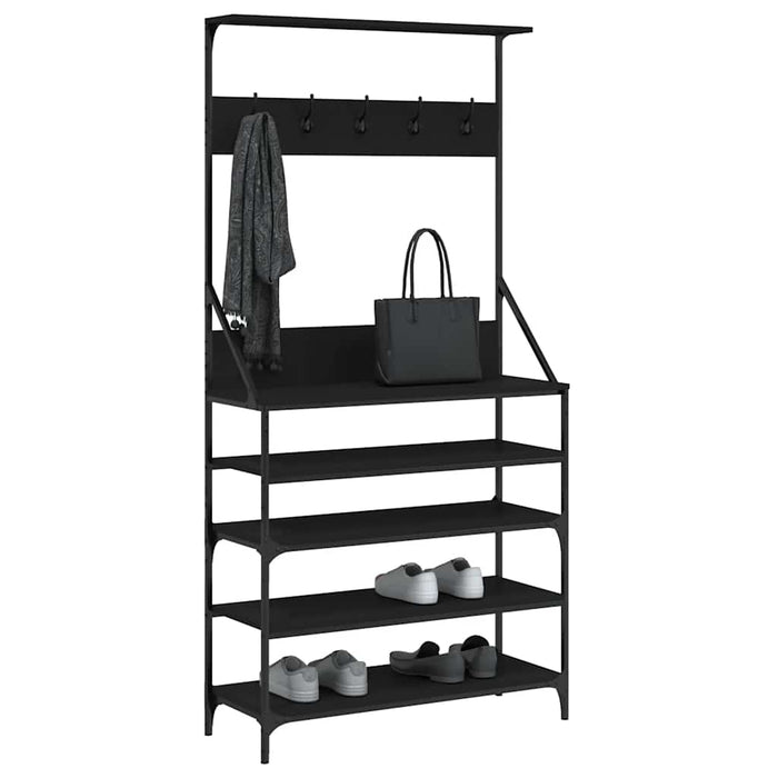 Suport de haine cu raft de pantofi, negru, 90x34x184 cm - WALTI WALTI