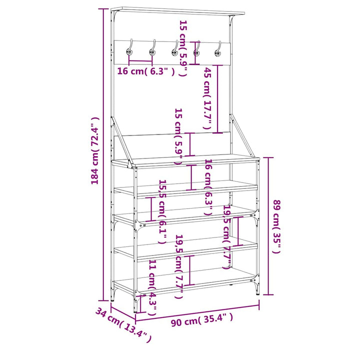Suport de haine cu raft de pantofi, negru, 90x34x184 cm - WALTI WALTI